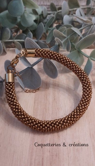 bracelet tissage au crochet perles Miyuki bronze