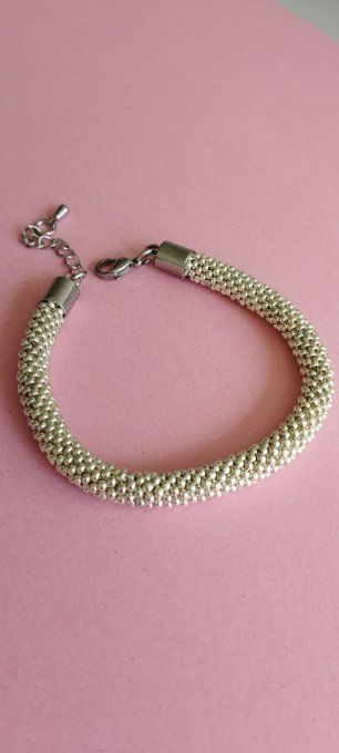 bracelet tissage au crochet perles Miyuki argentées