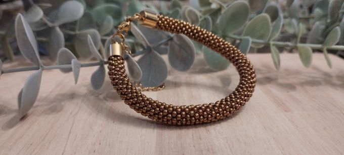 bracelet tissage au crochet perles Miyuki bronze